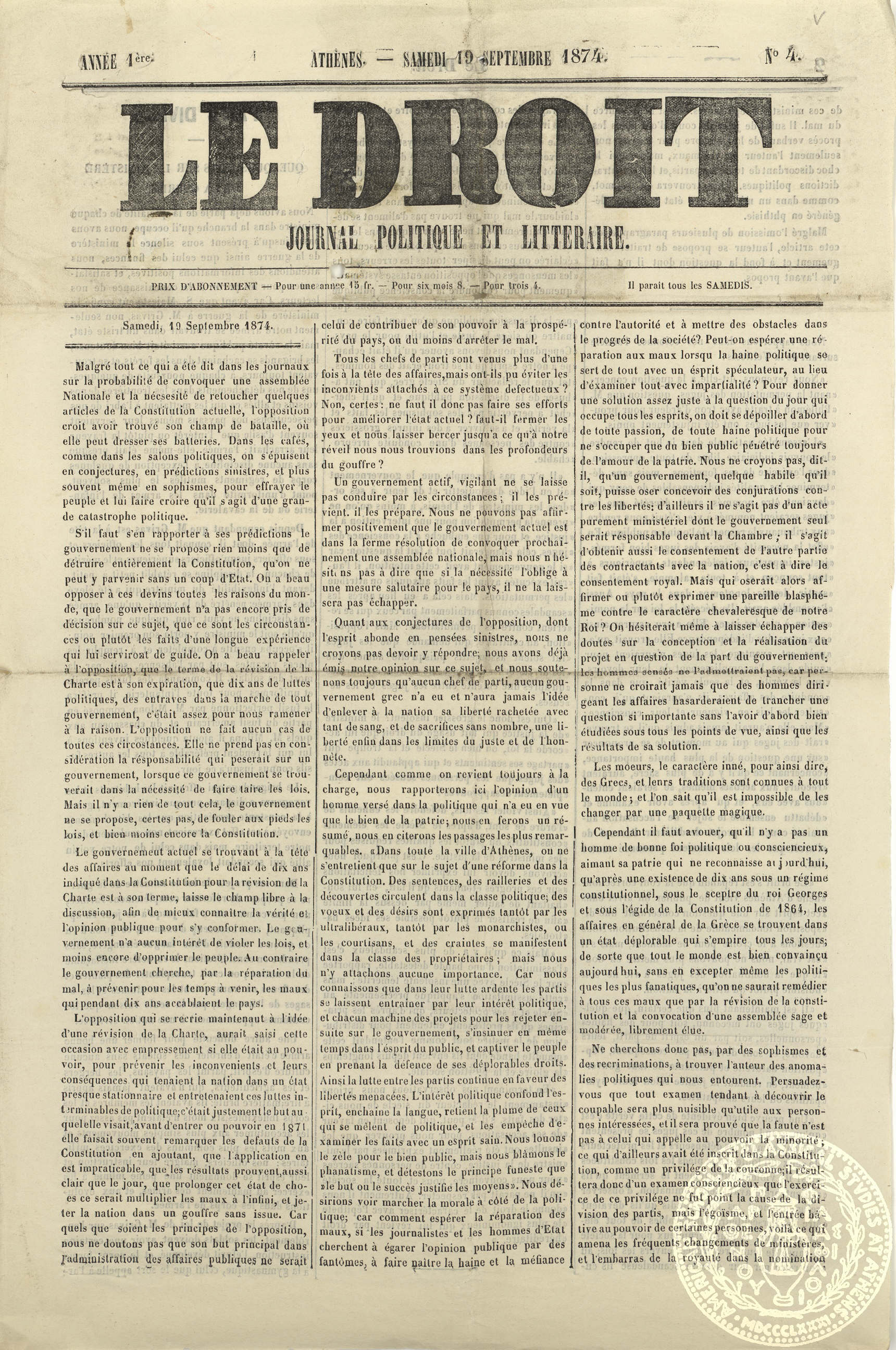 Le droit. Journal politique et litteraire.